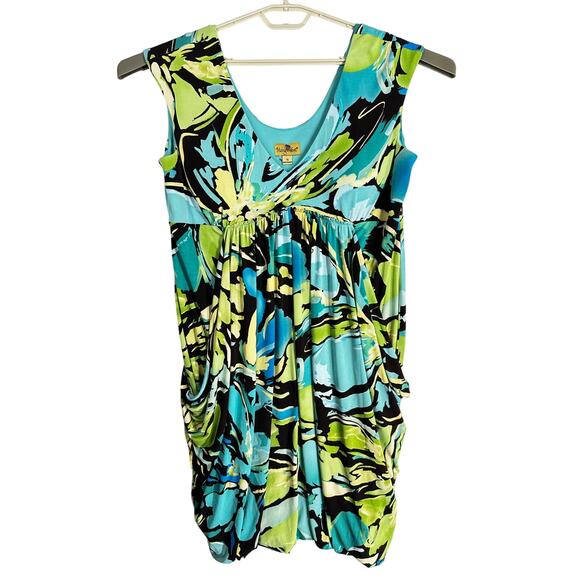 Midnight Velvet Women Midi Dress Size 16 Blue Green Sleeveless V-Neck Vibrant - Picture 1 of 8